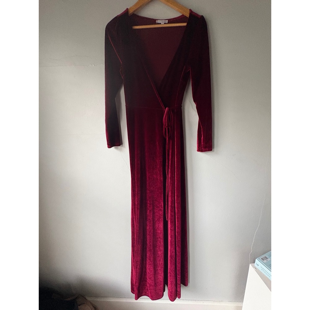 Baltic Born Esmerelda Merlot Velvet Wrap Maxi Dress Small - Picture 10 of 12